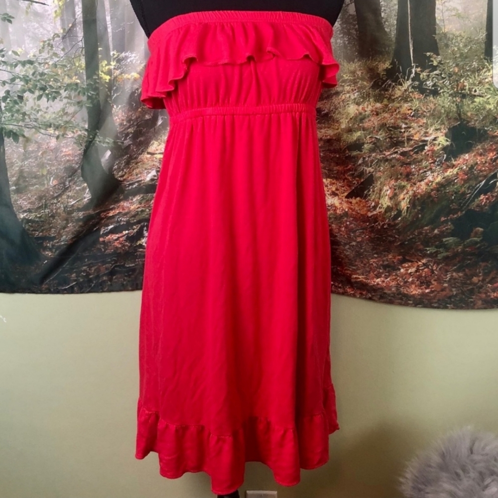 Old Navy Coral Pink Magenta Strapless Ruffle Trim Stretchy Summer Sundress